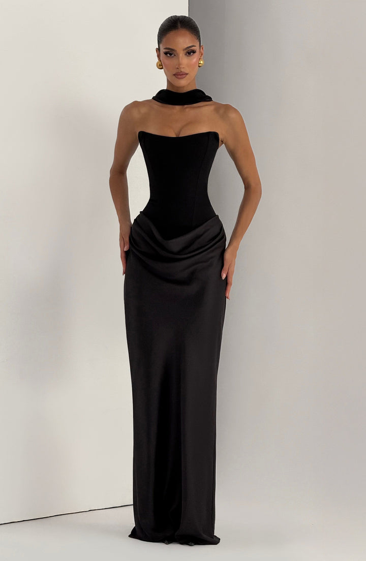 Noelle | Women's Evening Satin Cowl Neck Maxi Dress