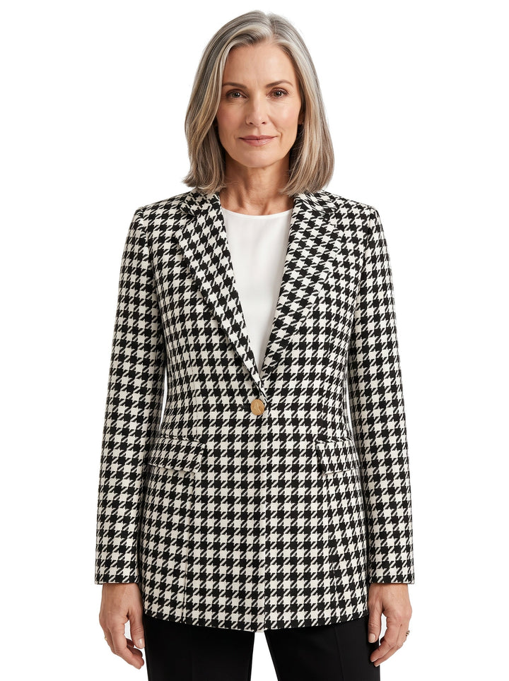 Magda-Verna | Women's Houndstooth Tailored Single-Button Blazer