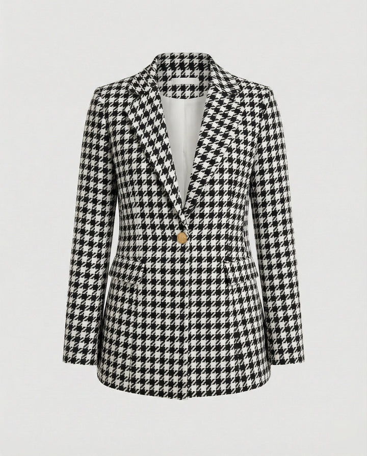 Magda-Verna | Women's Houndstooth Tailored Single-Button Blazer