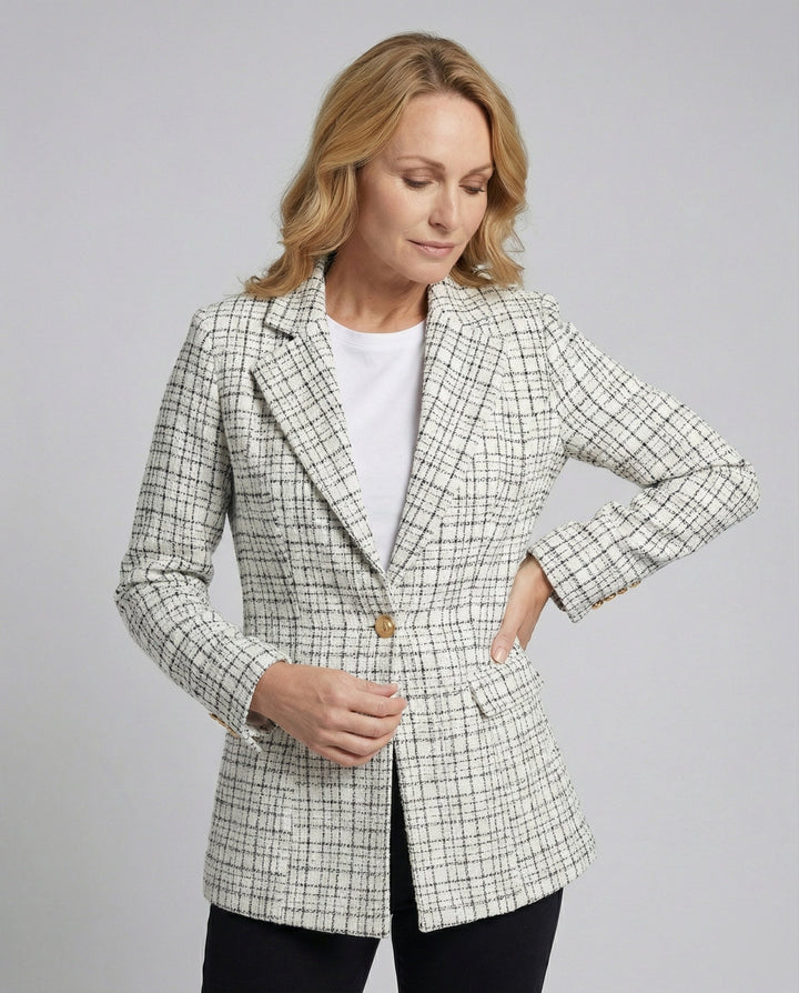 Magda-Verna | Women's Houndstooth Tailored Single-Button Blazer