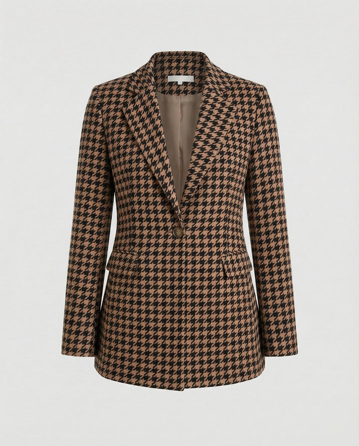 Magda-Verna | Women's Houndstooth Tailored Single-Button Blazer