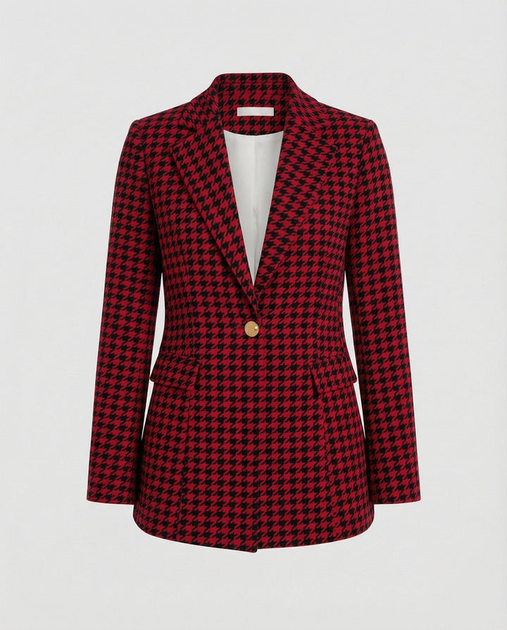 Magda-Verna | Women's Houndstooth Tailored Single-Button Blazer