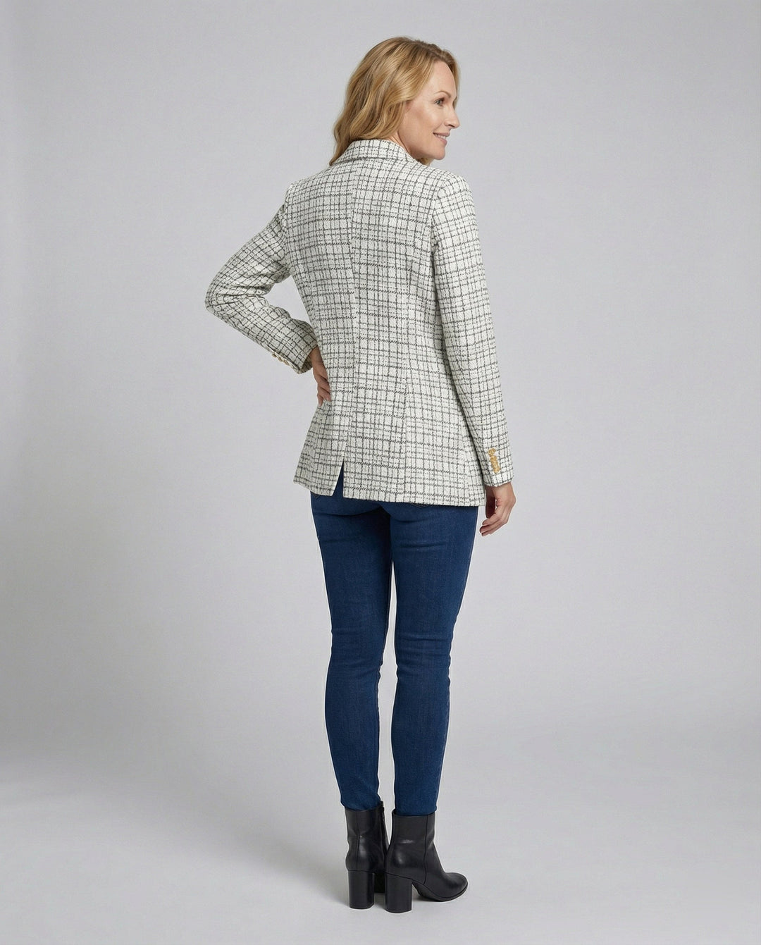 Magda-Verna | Women's Houndstooth Tailored Single-Button Blazer