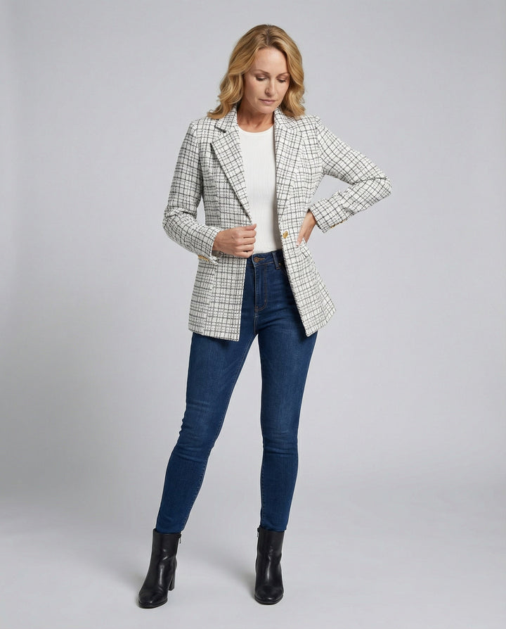 Magda-Verna | Women's Houndstooth Tailored Single-Button Blazer