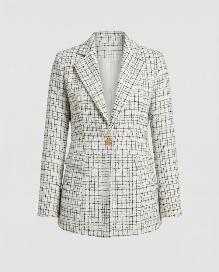 Magda-Verna | Women's Houndstooth Tailored Single-Button Blazer