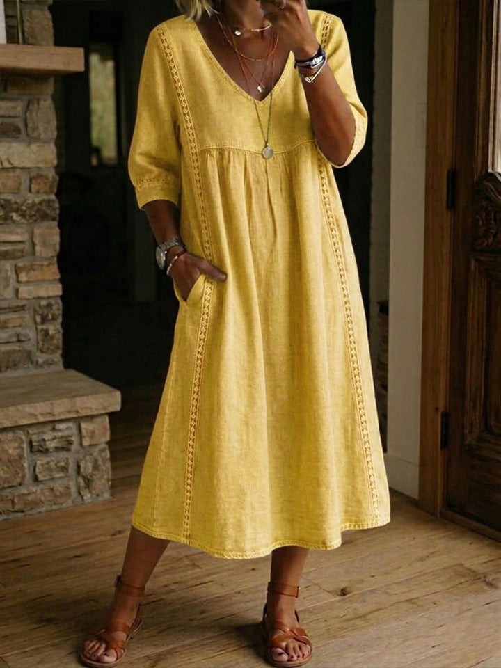 Antonia - 3/4 Sleeve A Line Maxi Dress