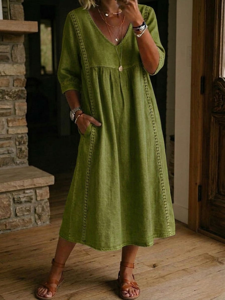 Antonia - 3/4 Sleeve A Line Maxi Dress