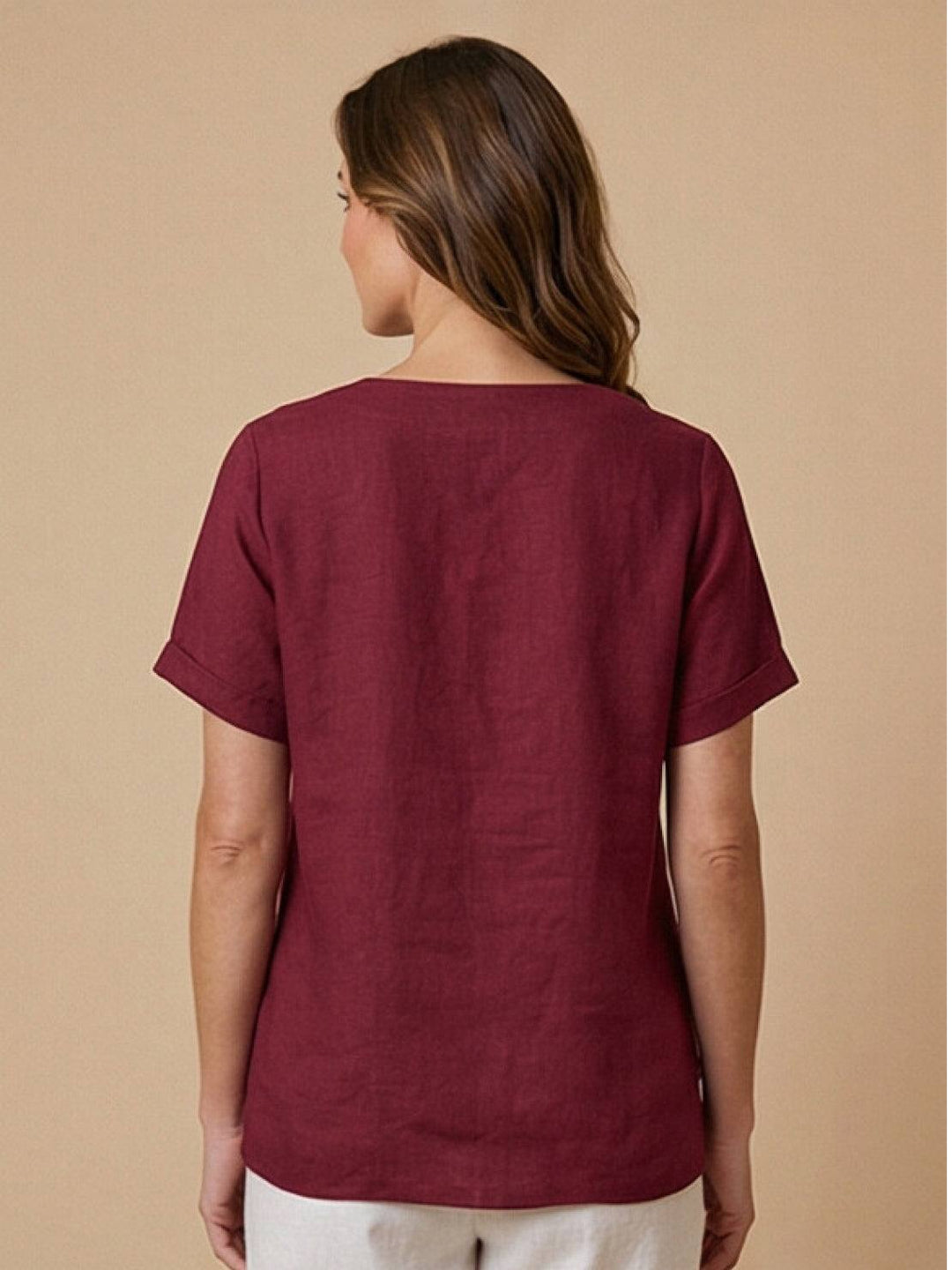 Grace | Women’s Linen Round Neck Button Blouse