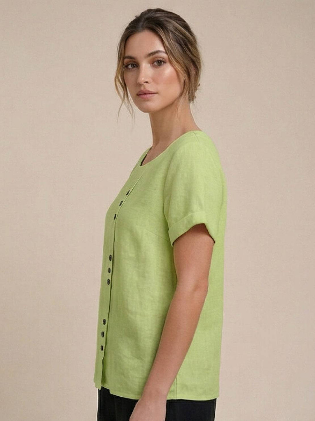 Grace | Women’s Linen Round Neck Button Blouse