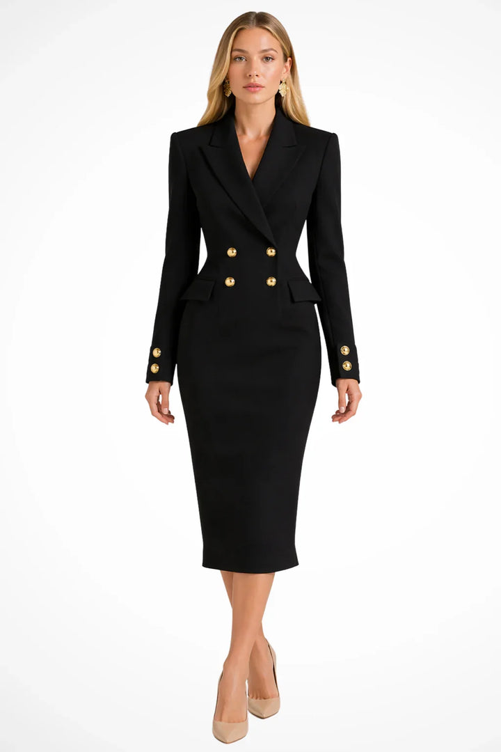Roberta | Women's Longline Blazer Occasion Midi Dress with Double Breasted Closure and Buttons