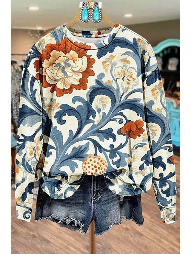 Beatrix | Women's Floral Geometric Pullover Sweatshirt