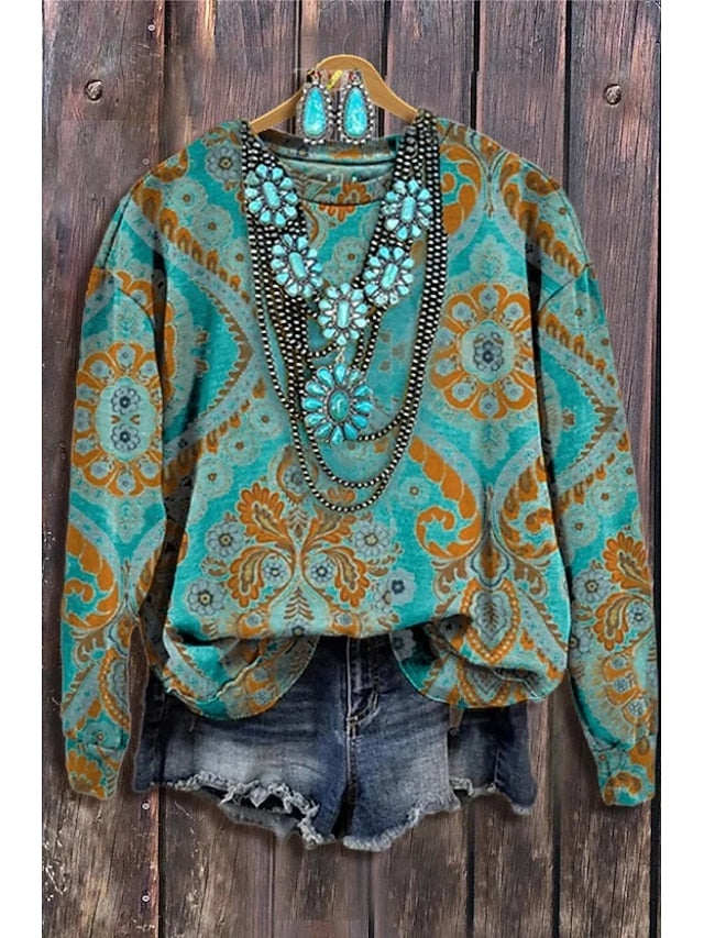 Beatrix | Women's Floral Geometric Pullover Sweatshirt