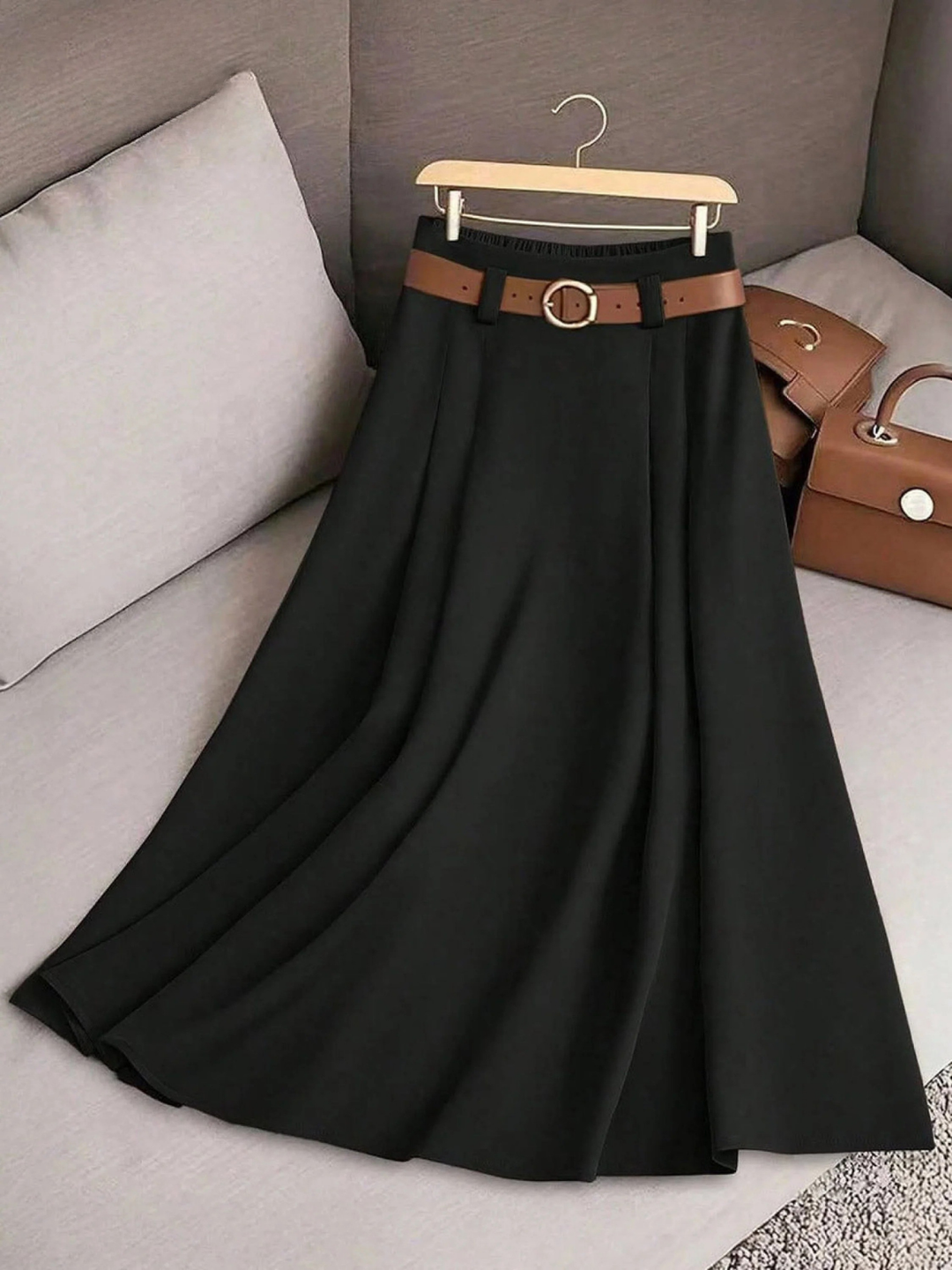 Nella-Madeline | Women's Pleated High-Waisted A-Line Midi Skirt