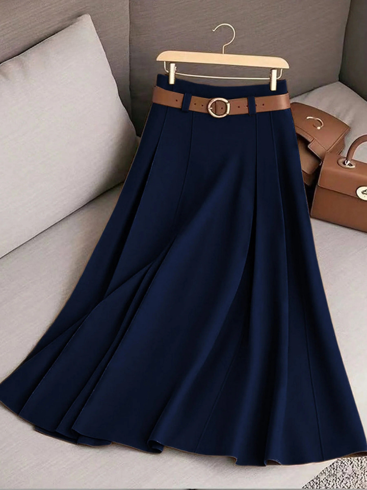 Nella-Madeline | Women's Pleated High-Waisted A-Line Midi Skirt