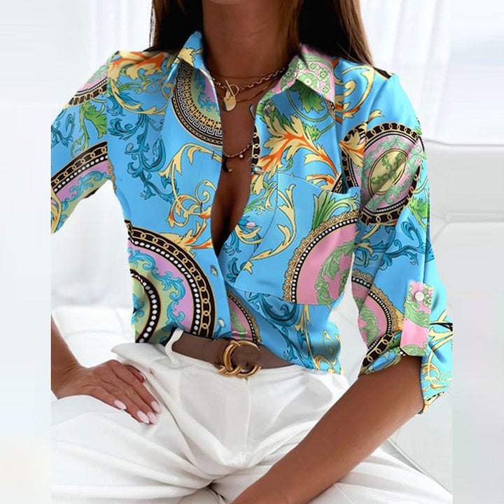 Peyton | Women's Printed Long Sleeve Button Top