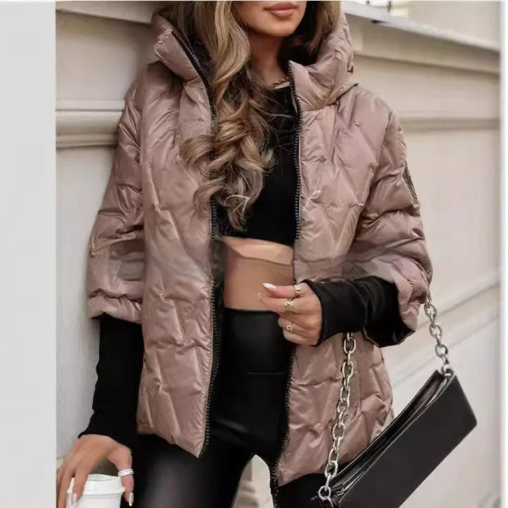 Women's Puffer Jacket | Quilted Hooded Zip Front