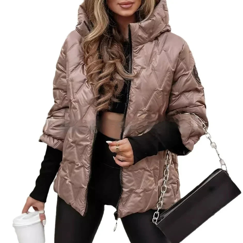 Women's Puffer Jacket | Quilted Hooded Zip Front