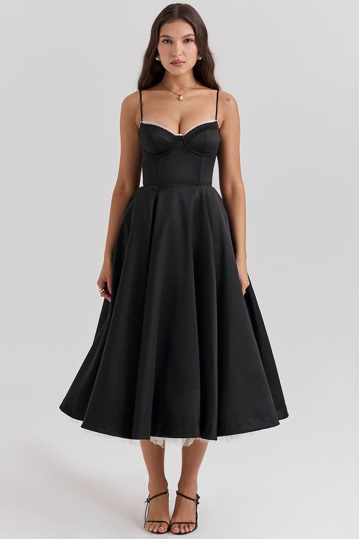Harper | Women's Bustier Midi Satin Flared Cocktail Party Dress