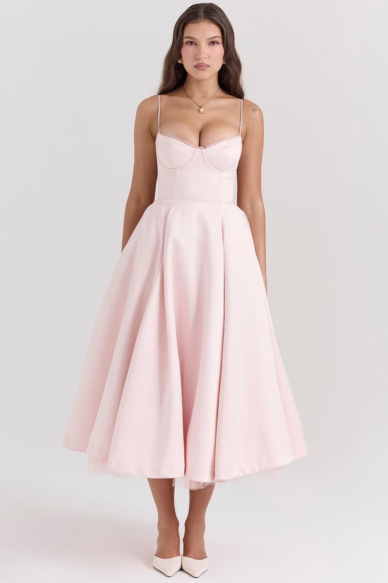 Harper | Women's Bustier Midi Satin Flared Cocktail Party Dress