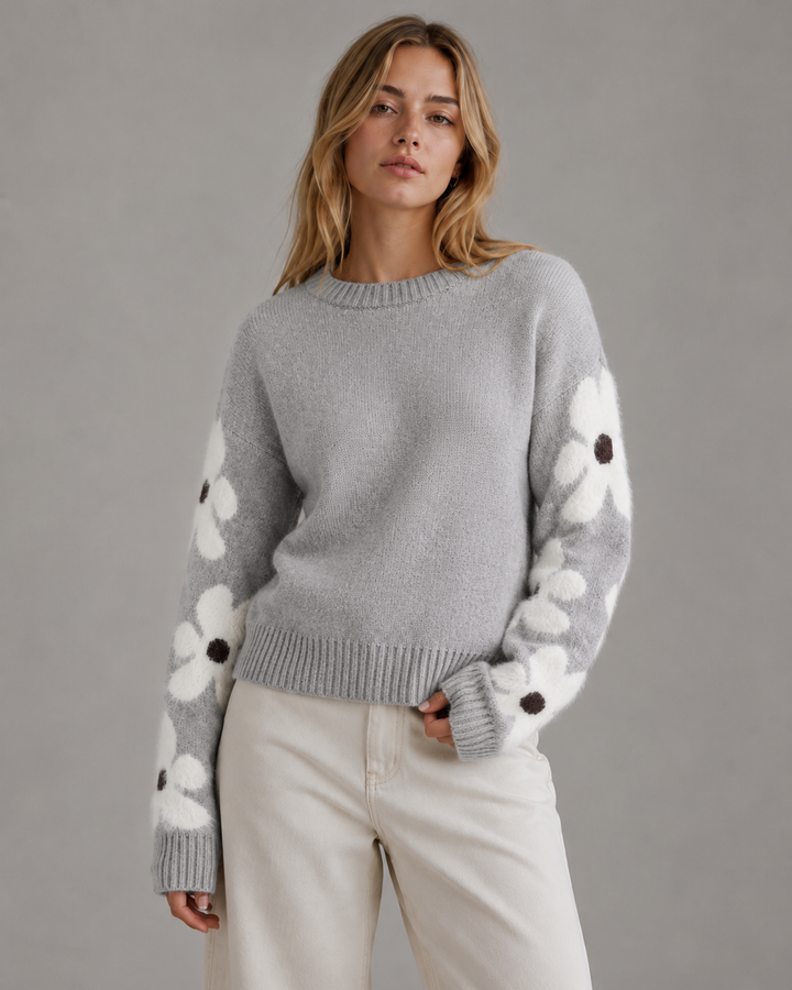 Greta | Floral Sleeve Knit Sweater