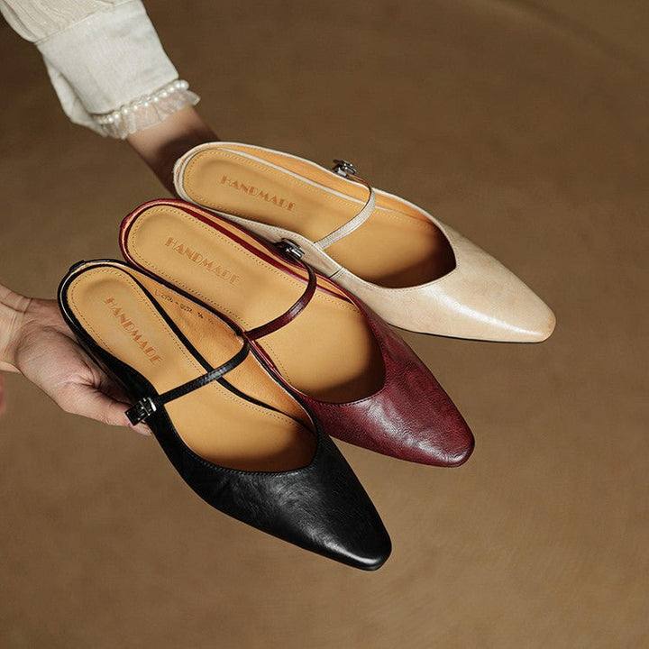 Layla | Women's Pointed-Toe Mary Jane Buckle-Strap Leather Mule Flats