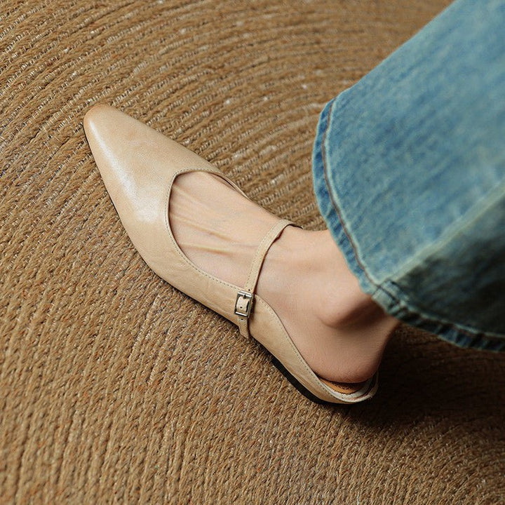 Layla | Women's Pointed-Toe Mary Jane Buckle-Strap Leather Mule Flats