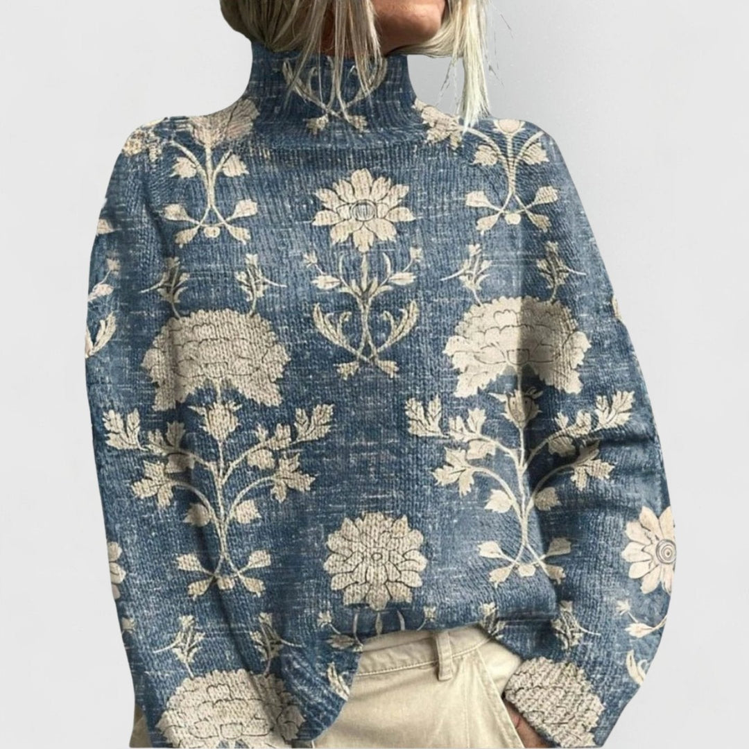 Elodie | Women's Relaxed Fit Floral Print Knit Turtleneck Sweater