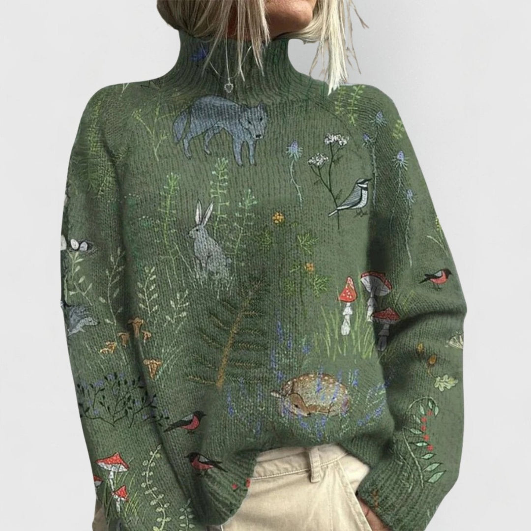 Elodie | Women's Relaxed Fit Floral Print Knit Turtleneck Sweater