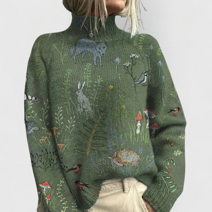 Elodie | Women's Relaxed Fit Floral Print Knit Turtleneck Sweater