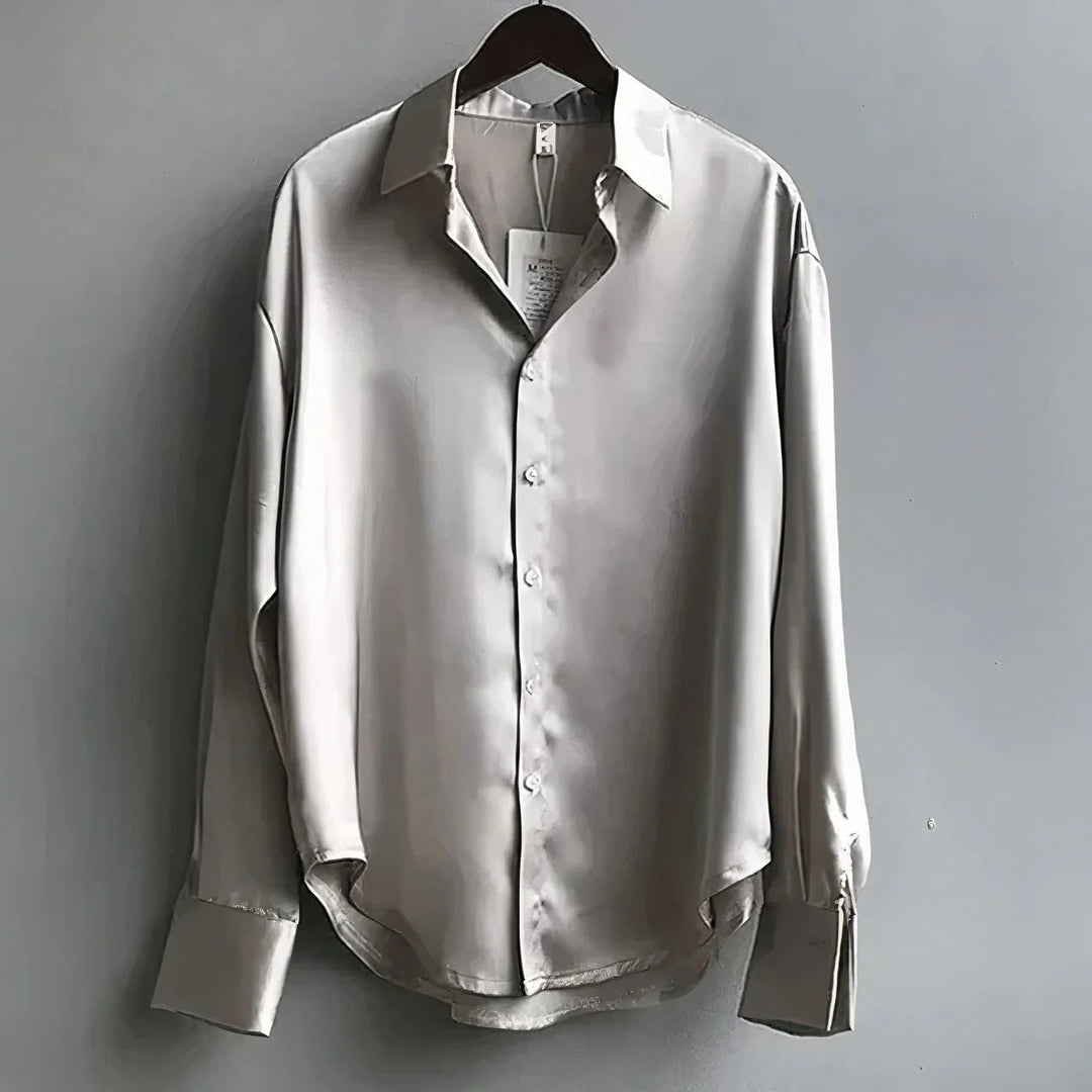 Marlowe | Women's Relaxed-Fit Satin Button-Down Long-Sleeve Collared Shirt