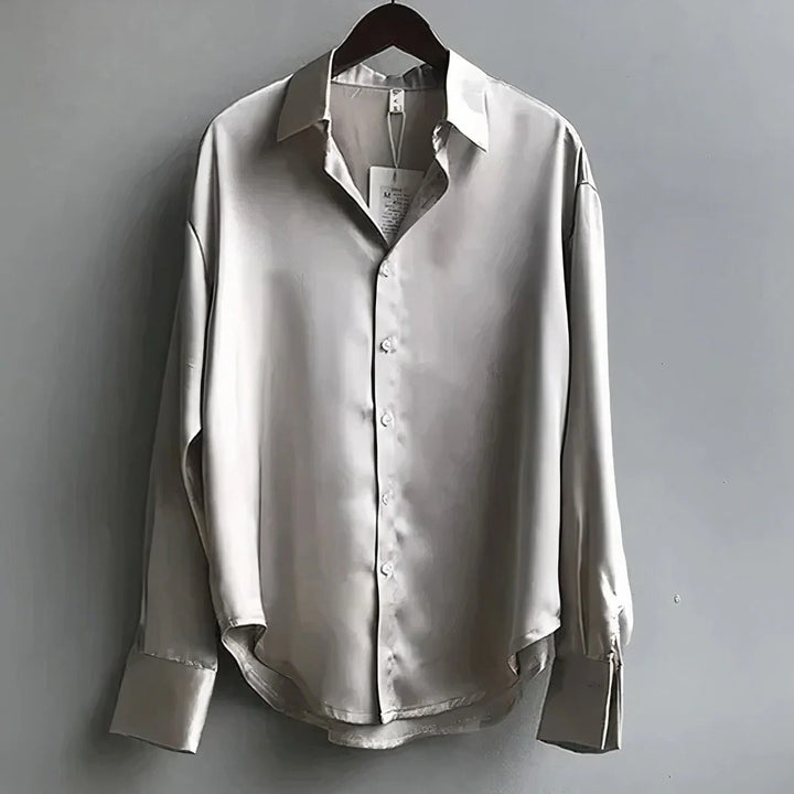 Marlowe | Women's Relaxed-Fit Satin Button-Down Long-Sleeve Collared Shirt
